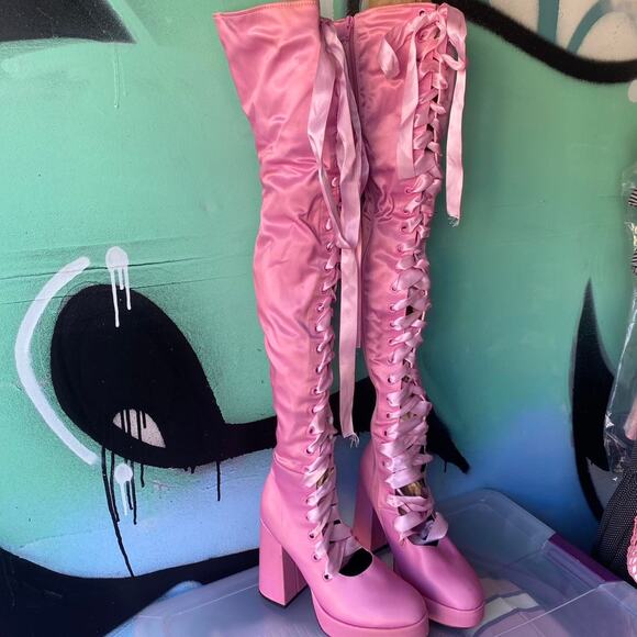 Lace Up Platform Boots - Picture 1 of 8
